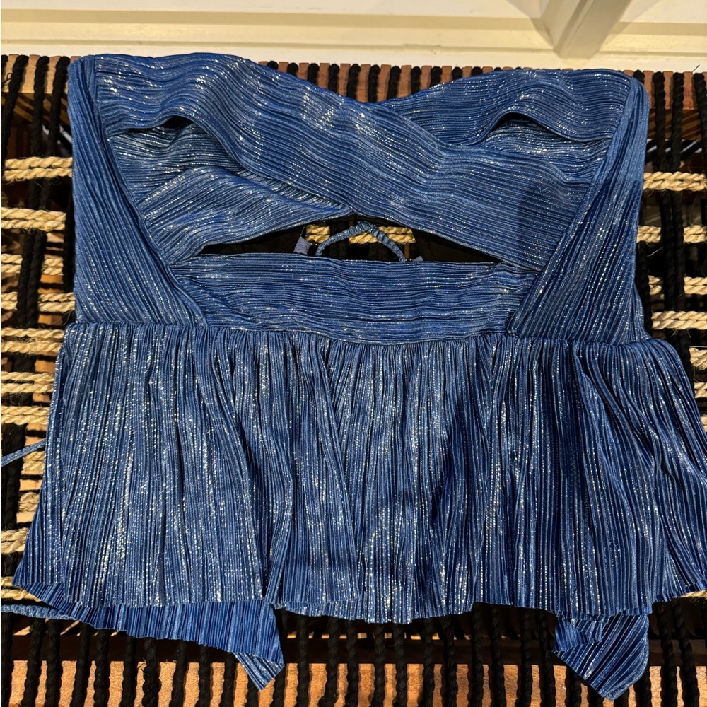 Sabina Musayev Blue Pleated Camisole Top - Picture 2 of 12